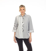 'Stripes & Swirls" Blouse in Black & White - 3655 - Size S Only!