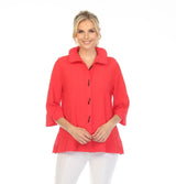 Textured Button Front Blouse/Jacket in Red - 3075SOL-RD