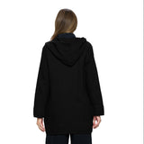 Long Hooded Waffle Jacket in Black - FW138-BK