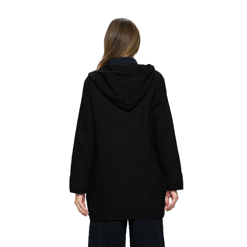 Focus Long Hooded Waffle Jacket in Black - FW138-BK - Size S Only!