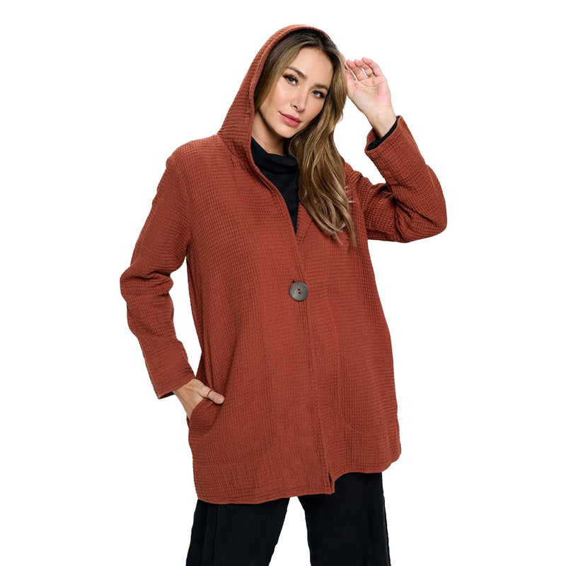 Focus Long Hooded Jacket in Clay Red - FW138-CLR