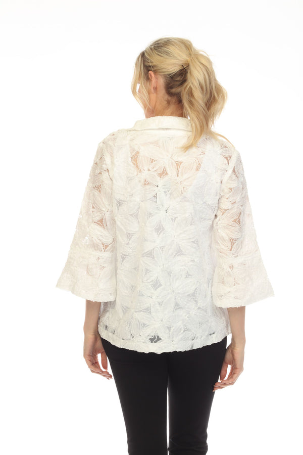 Damee "Elegance" Beaded Floral Mesh Jacket in White - 2381-WT - Size XXL Only!