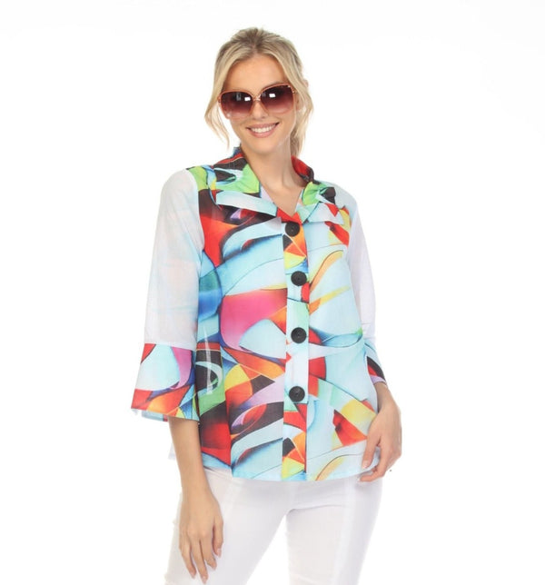 Damee Abstract Watercolor Print Jacket in Blue/Multi - 4740-MLT - Sizes S & XL Only!