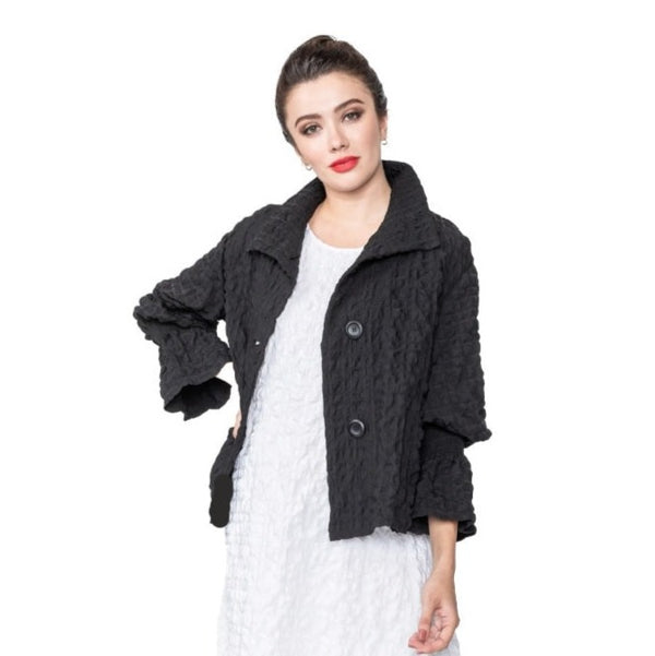 IC Collection Pucker Weave Jacket in Black - 4359J-BK - Size M Only!