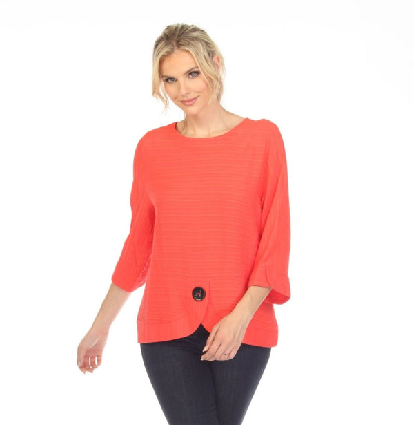 Moonlight Tonal Knit Button Top in Coral - 3488-COR