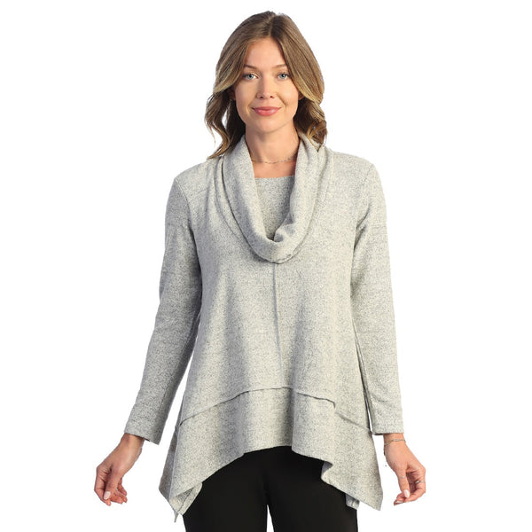 Solid Brushed Cowl Neck Tunic in Light Heather Grey - VP3-GRY