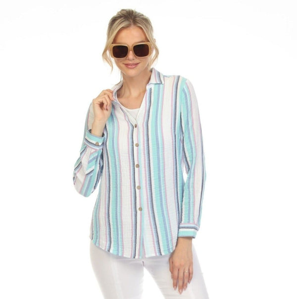 Escape by Habitat Striped Playa Shirt in Palm - 35112-PM