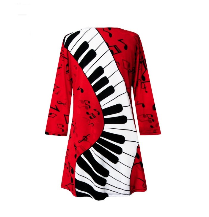 Valentina "Red Piano" V-Neck Print Tunic - 24265-TU