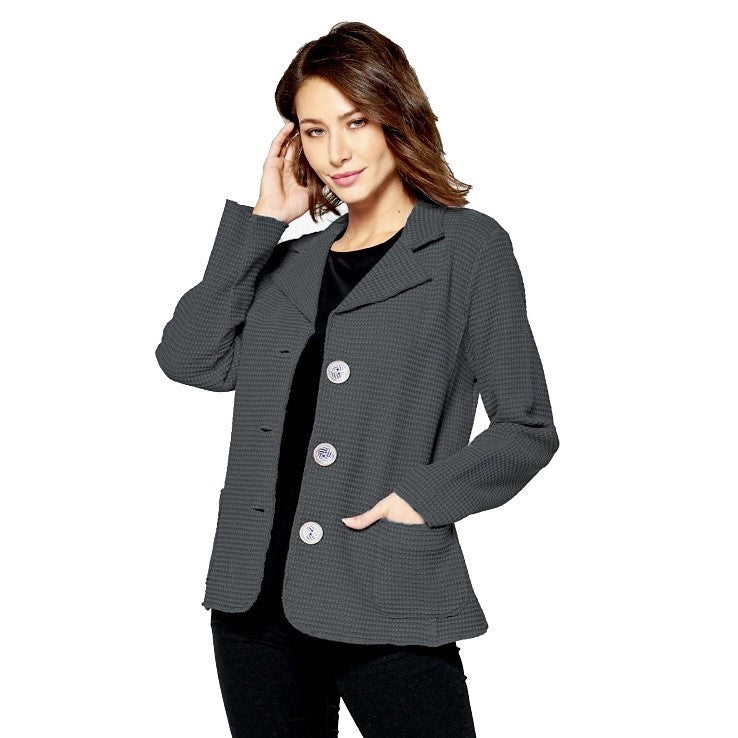 Focus Button Front Waffle Knit Jacket in Graphite - SW203-GRPH