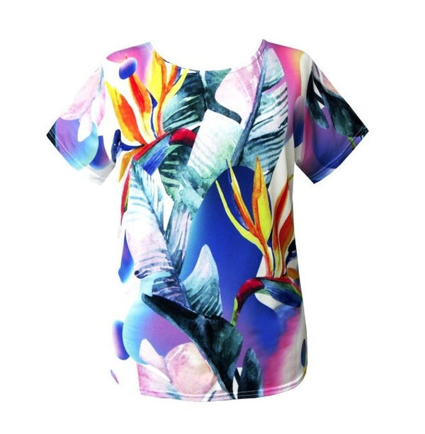 Valentina "Summer Tropics" PRINT Short Sleeve Top in Vibrant Hues - 22497