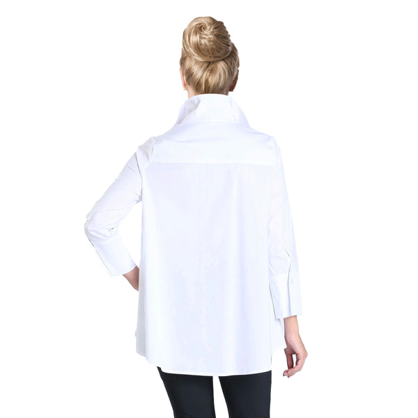 IC Collection High-Low Cotton Blouse in White - 3758B-WT