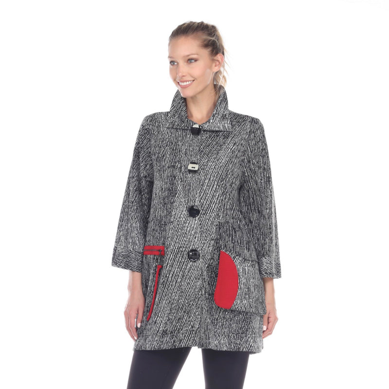 Moonlight Button Front Sweater Jacket in Black/Grey/Red   2706-GRY