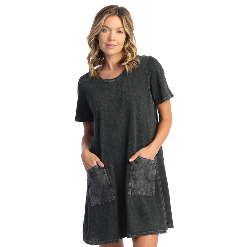 Jess & Jane Solid Mineral Washed Cotton Dress in Black - M78-BLK - Size 2X
