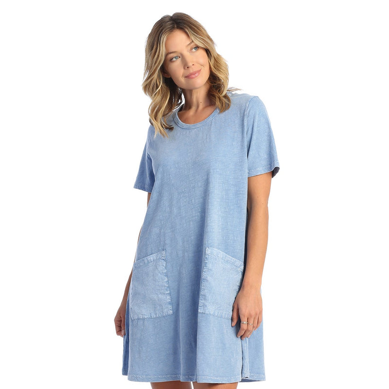 Jess & Jane Solid Mineral Washed Cotton Dress in Cornflower Blue - M78-CONF