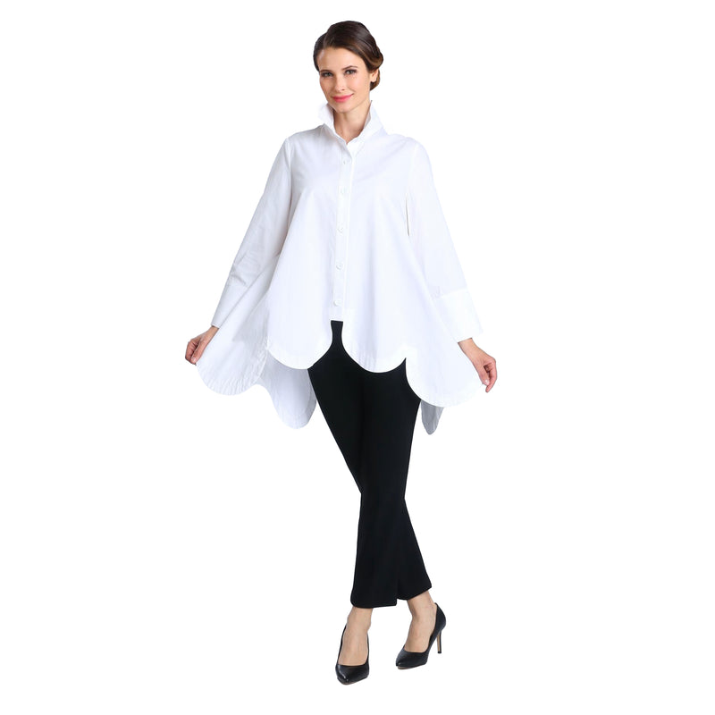 IC Collection Scalloped Cotton Blouse in White - 2585B-WT