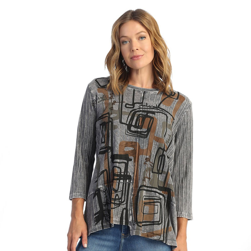 Jess & Jane "Via Roma" Abstract Print Tunic Top w/ Rib Contrast - M67-1648 - Size 1X