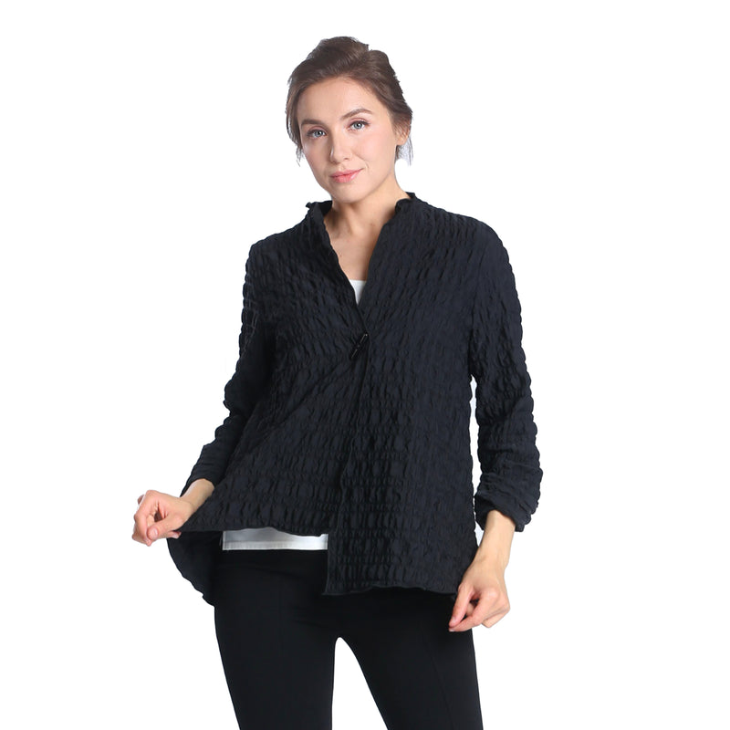IC Collection Solid Pucker Weave Jacket in Black -1501J-BLK - Size S