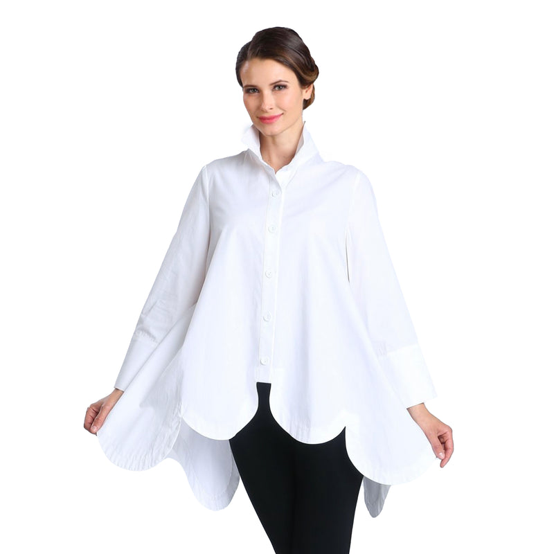 IC Collection Scalloped Cotton Blouse in White - 2585B-WT