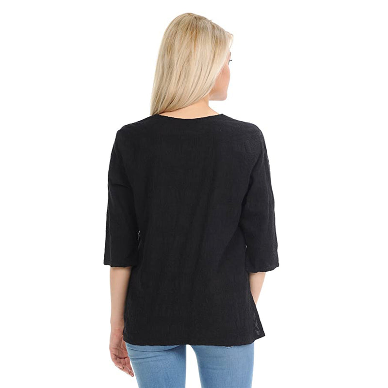 Focus Embroidered  Voile Top in Black - C-630-BLK