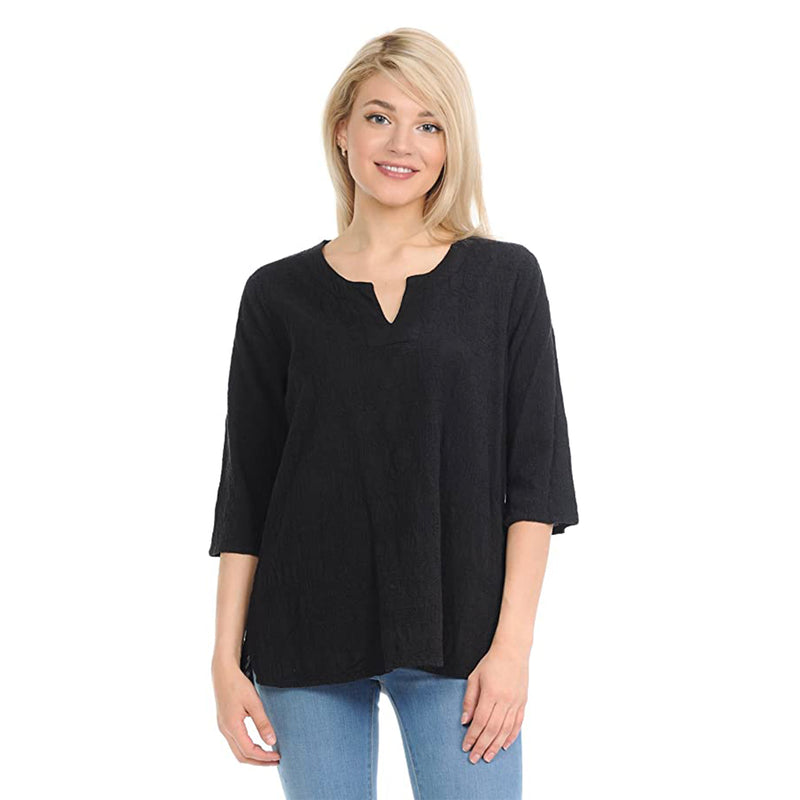 Focus Embroidered  Voile Top in Black - C-630-BLK