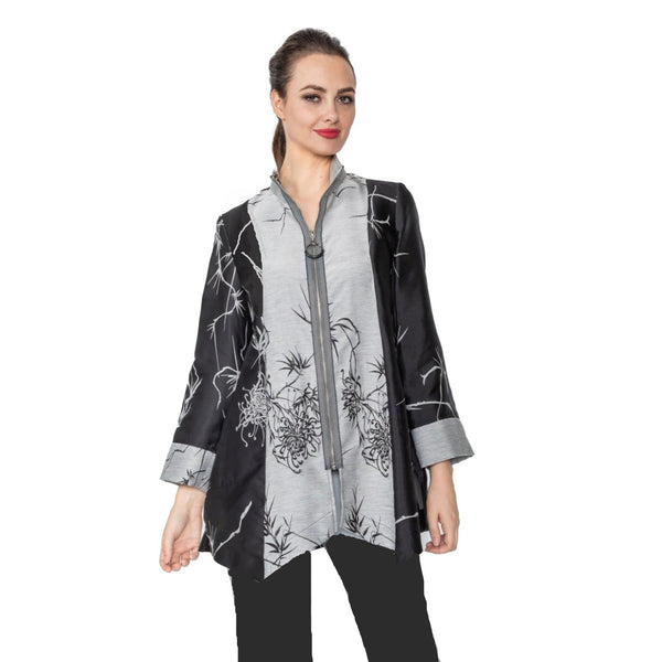 IC Collection Bamboo Leaves Asymmetric Jacket - 4177J-BLK