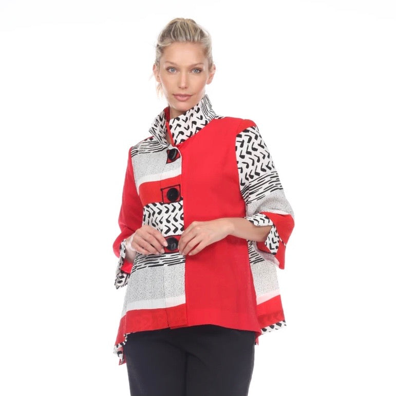 Moonlight MIXED-MEDIA BUTTON FRONT JACKET - 2842-RD - Size L Only!