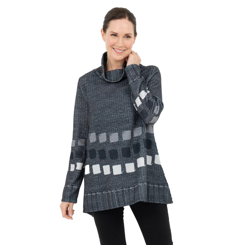 Damee Patch-Print Turtleneck Tunic Top in Grey - 9206-GRY