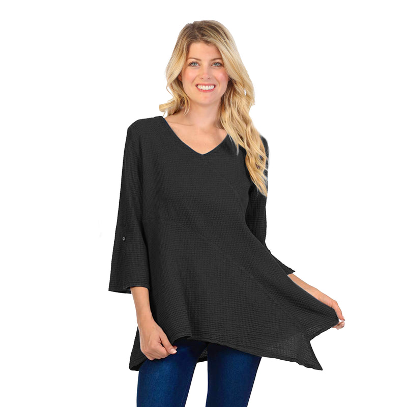 Lightweight V-Neck Waffle Tunic in Black - LW102-BK