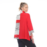 Colorblock Print BUTTON FRONT JACKET in Red - 2842-RD