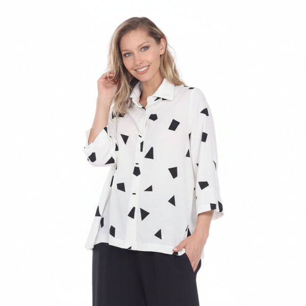 Diamond Print Blouse in White & Black - 2565-WB