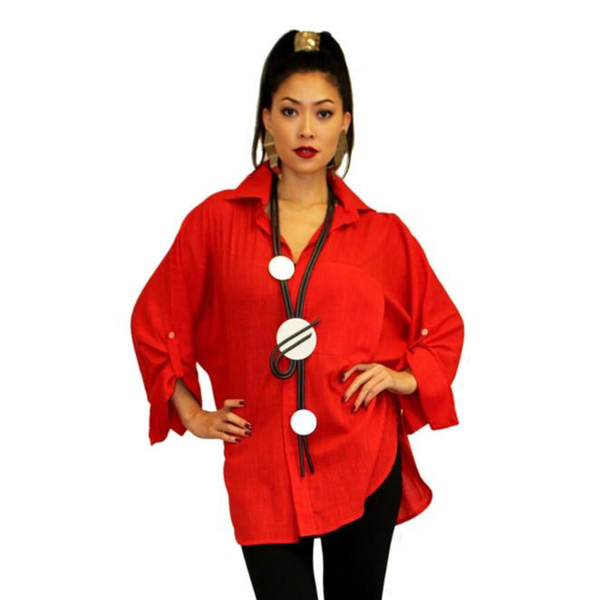 Dilemma Button Front Big Shirt in Red - GDB-527-TRD