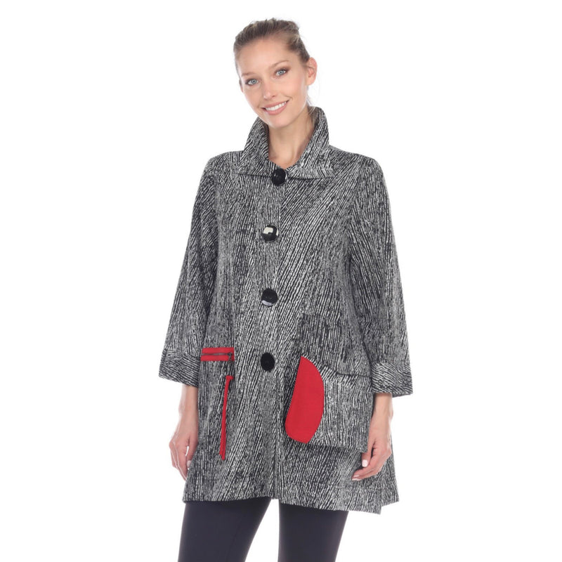 Moonlight Button Front Sweater Jacket in Black/Grey/Red   2706-GRY