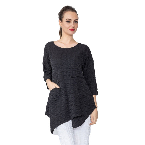 IC Collection Textured Pocket Tunic in Black - 5309T-BK - Size S Only!
