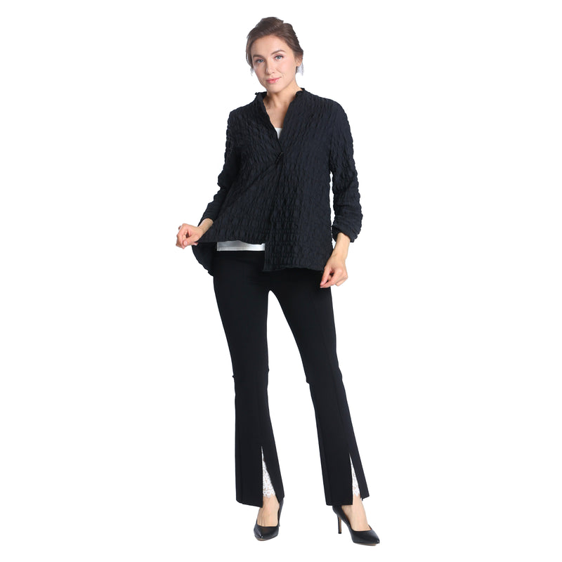 IC Collection Pucker-Knit Asymmetric Jacket in Black -1501J-BLK - Size S