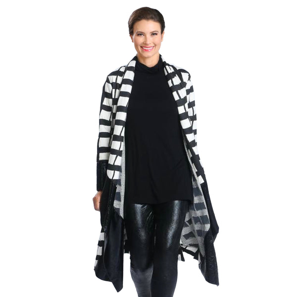IC Collection Checkered Open Front Long Jacket- 4158J