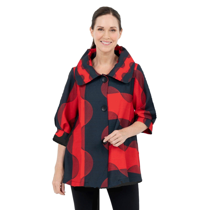 Damee Red & Black Wavy Pattern Mid-Length Swing Jacket - 4782-RD - Limited Sizes!