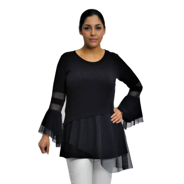 IC Collection Mesh Trim Fit & Flare Tunic in Black - 3891T- BLK - Final Sale!