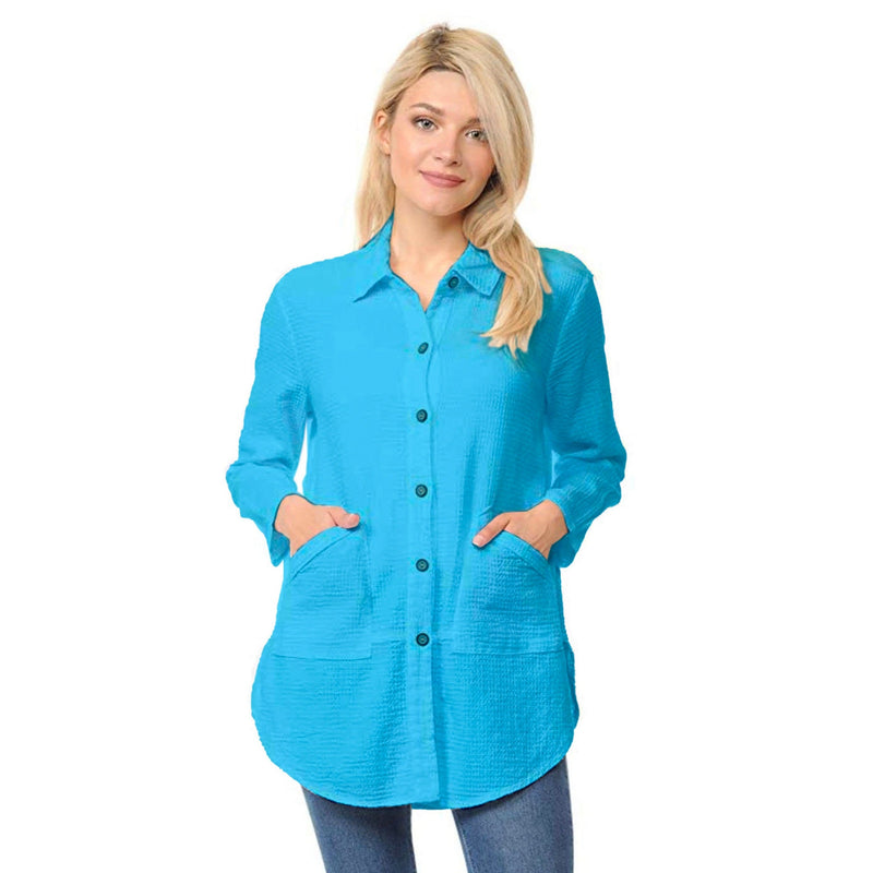 Focus Long Lightweight Waffle Shirt/Jacket in Turquoise - LW-110-TQ