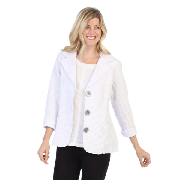 Focus Button Front Waffle Knit Jacket in White - SW203-WHT