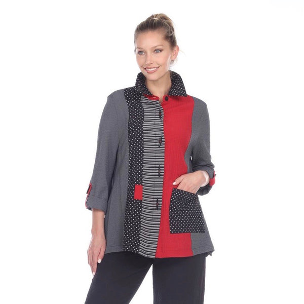 Mixed-Media Polka-Dot & Stripe Shirt/Jacket - 2325