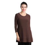 Stretch Knit Basic Tunic in Brown - 1484-BRN