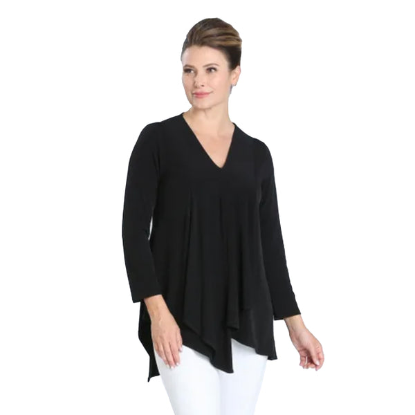 IC Collection V-Neck Drape Front Tunic in Black - 3878T-BLK - Size S Only!
