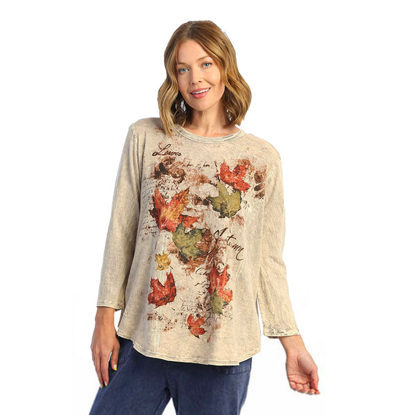 Jess & Jane "Ferndale" Mineral Washed Cotton Tunic Top in Beige - M28-1618 - Size S