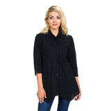 Embroidered Button Front Blouse in Black - EC-104-BLK - Size M Only!