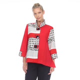 Colorblock Print BUTTON FRONT JACKET in Red - 2842-RD