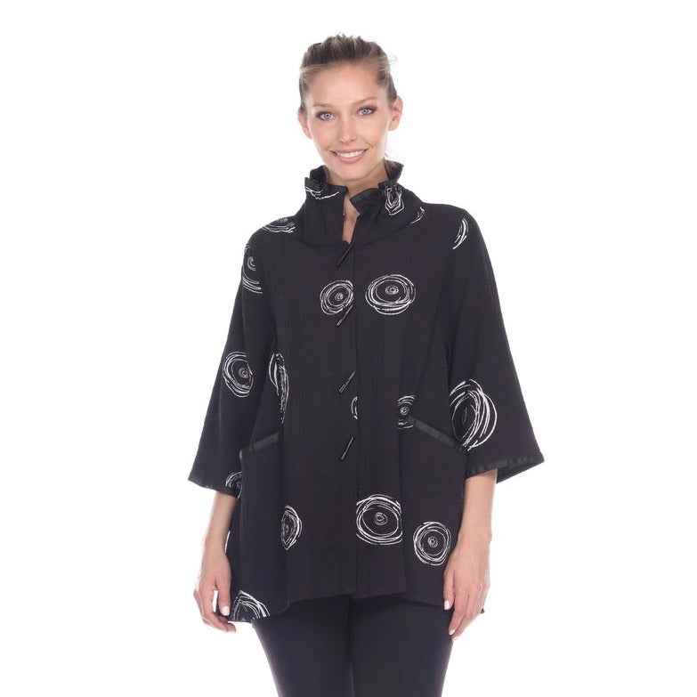Moonlight Circle Print Shirt/Jacket in Black/White - 2979-BLK - Sizes S & XXL Only!
