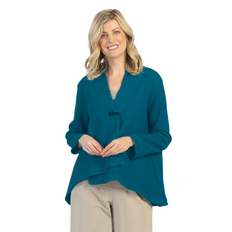 Focus Fashion Waffle Asymmetric Jacket in Pacific Teal BLue - SW-206-PTL - Size L Only!