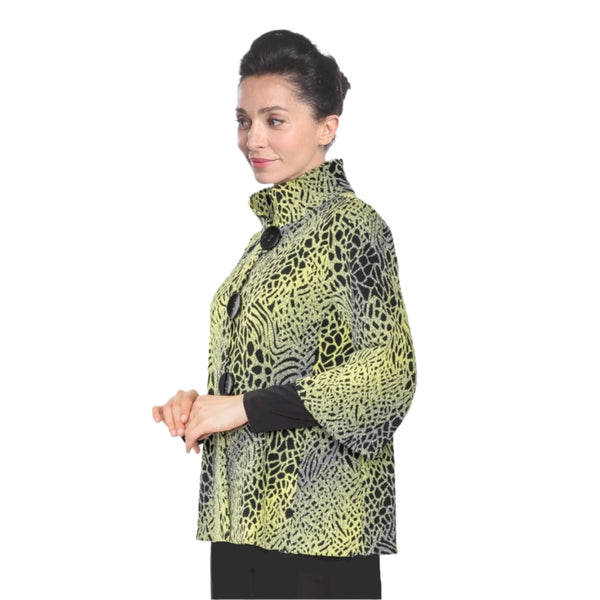 Animal-Print Sweater Knit Long Sleeve Jacket in Lime- 5398J-LM