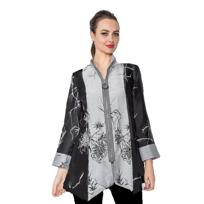 IC Collection Bamboo Leaves Asymmetric Jacket - 4177J-BLK
