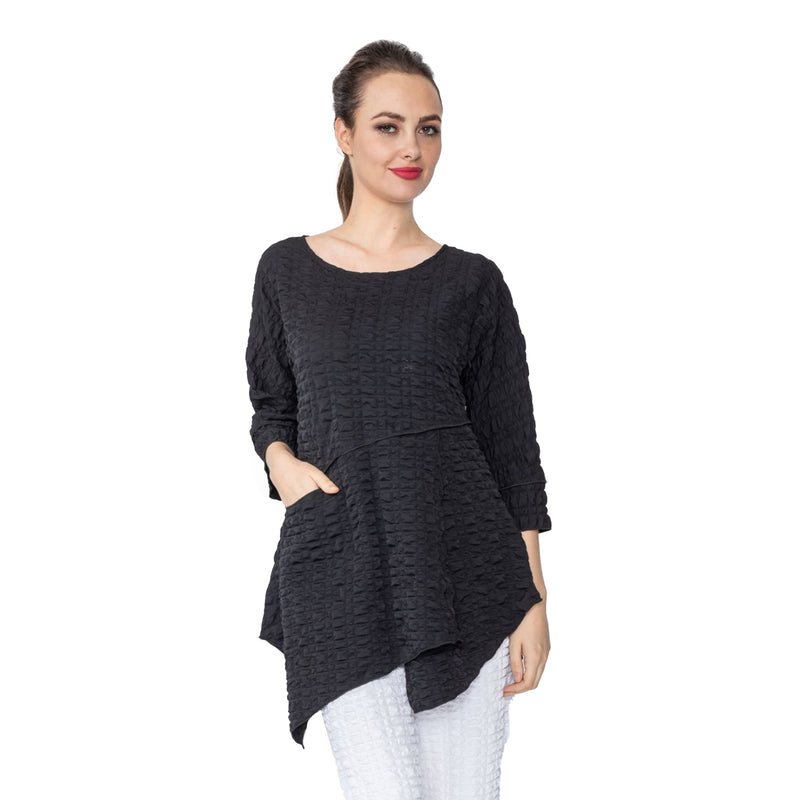IC Collection Textured Pocket Tunic in Black - 5309T-BK - Size S Only!